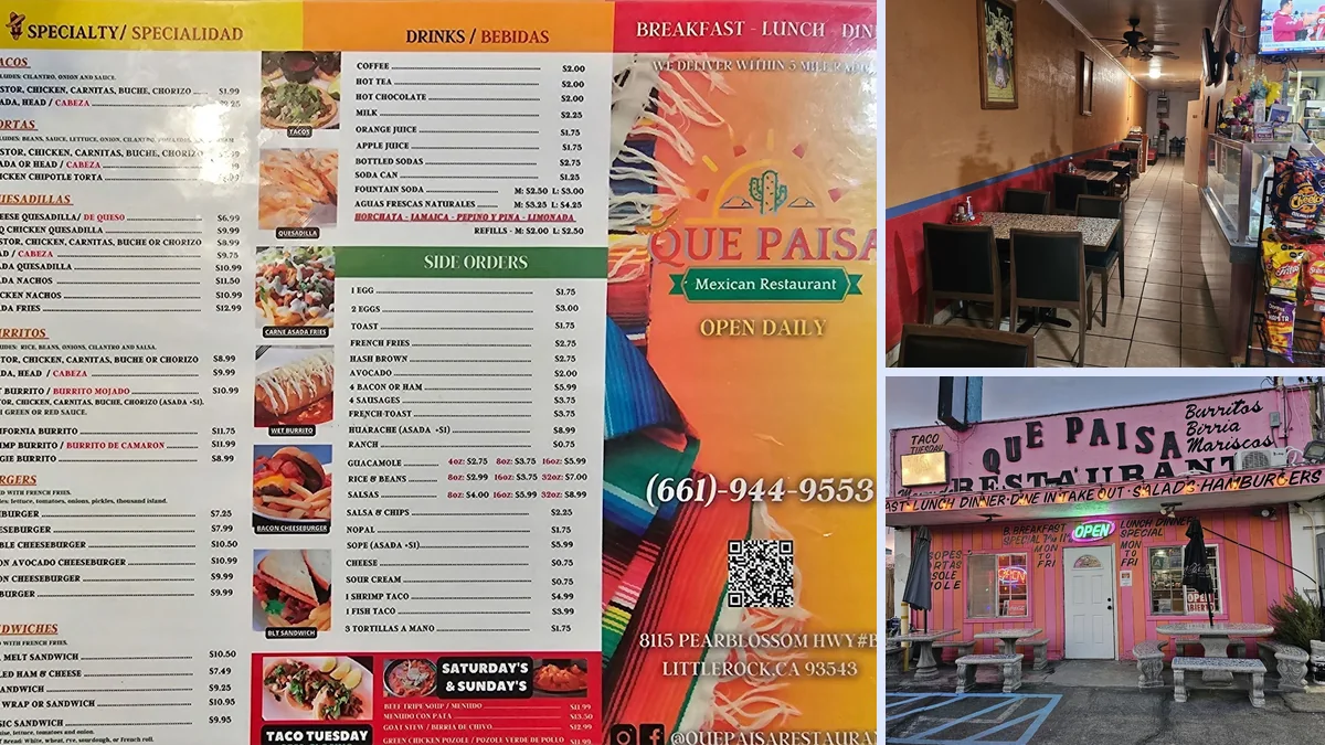 Casual Mexican restaurant dining room with table service.
