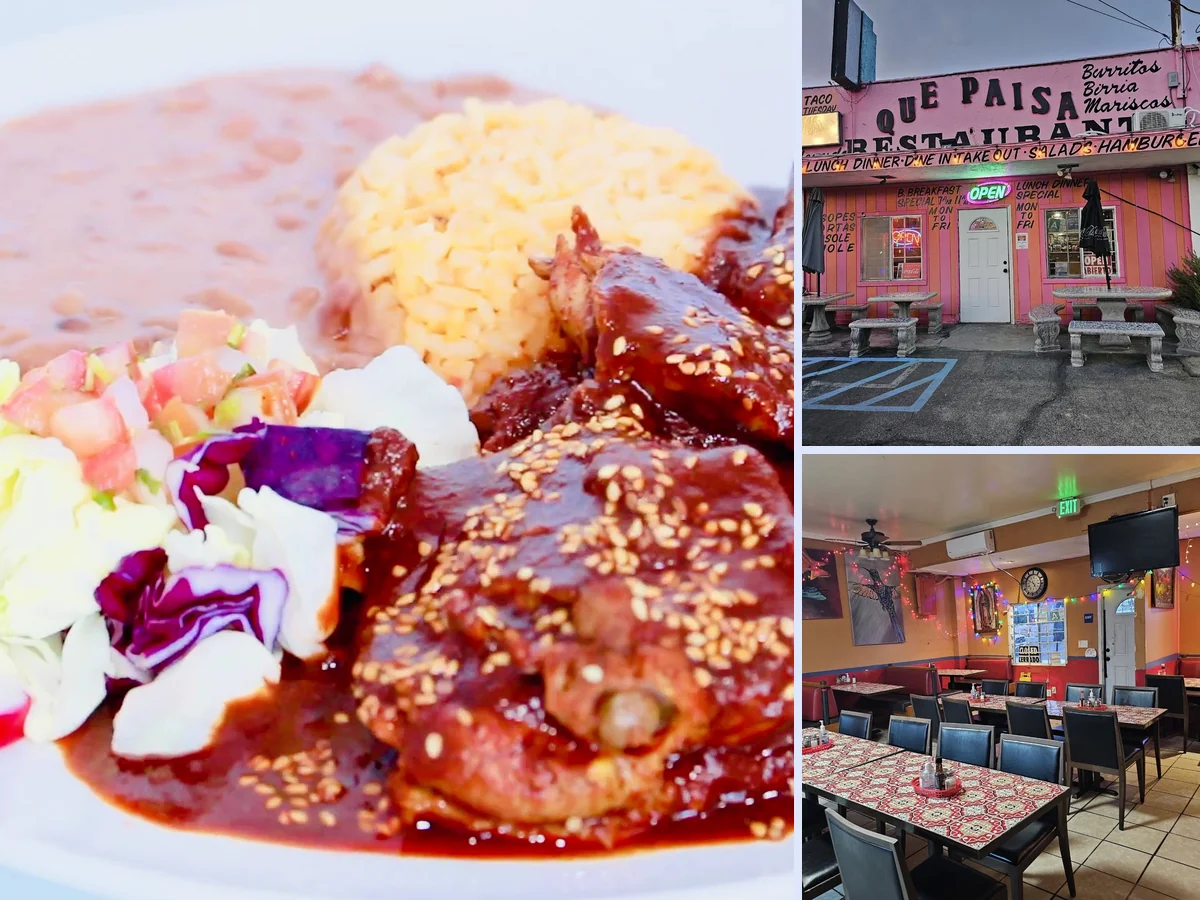 Casual Mexican restaurant dining room with table service.